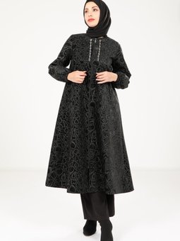 Siyah Kolları Lastikli Kendinden Desenli Kap