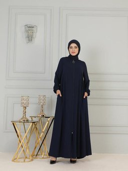 Boydan Fermuarlı Medine İpeği Ferace Brc2305 Lacivert