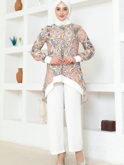 Etnik Desenli Takım Brc1313 Ekru