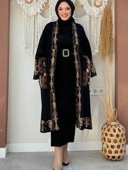 Etnik Desenli Cepli Triko Hırka 12003 Siyah