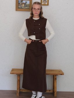 Çapraz Düğmeli Vintage Acı Kahve Yelek