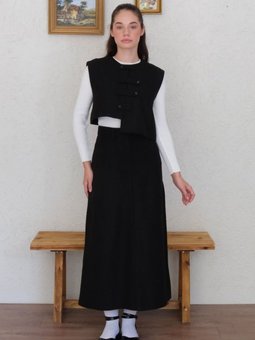 Çapraz Düğmeli Vintage Siyah Yelek