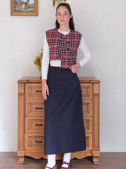 Ekose Çapraz Düğmeli Vintage Kırmızı Yelek