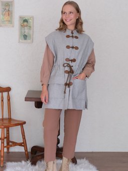 Kaşe Vintage Açık Gri Yelek