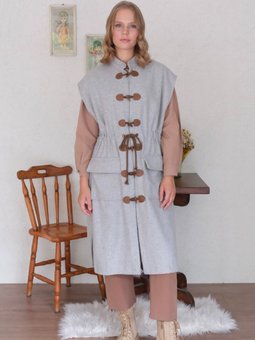 Uzun Kaşe Vintage Açık Gri Yelek