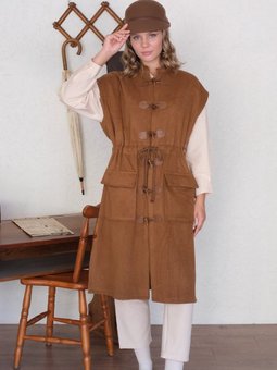 Uzun Kaşe Vintage Camel Yelek