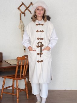 Uzun Kaşe Vintage Ekru Yelek