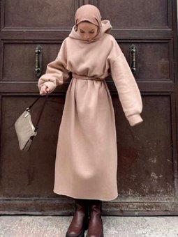 Vizon Kapüşonlu 3 Iplik Sweat Elbise