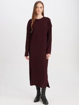 Regular Fit Bisiklet Yaka Basic Düz Uzun Kollu Triko Elbise D7510ax24wn