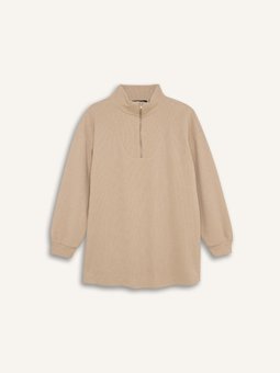 Regular Fit Yarım Fermuarlı Dik Yaka Selanik Kumaş Basic Düz Uzun Kollu Tunik B4306ax24wn