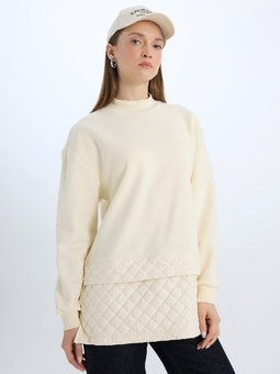 Relax Fit Bisiklet Yaka Kapitone İçi Yumuşak Tüylü Kalın Kumaş Sweatshirt Tunik E0870ax24wn