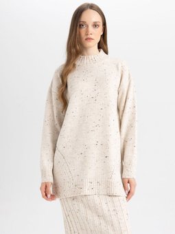 Relax Fit Yarım Balıkçı Yaka Nopeli Kumaş Kazak Tunik D7487ax24wn