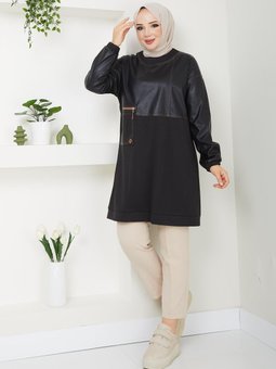 Tunik Mevsimlik Deri Kombinli 61023