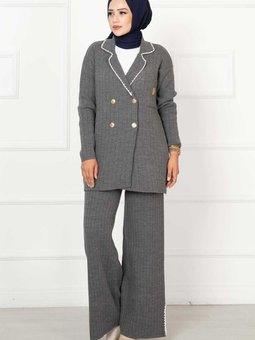 Çoban Dikişli Kruvaze Ceketli Triko İkili Takım