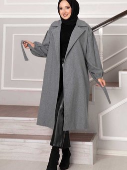 Seyyar Kuşaklı Balon Kol Kaşe Kaban