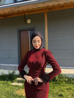 Bordo Tuba Abiye Elbise