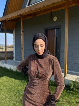 Kahverengi Tuba Kahve Abiye Elbise