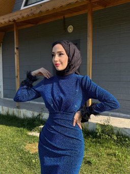 Mavi Tuba Abiye Elbise