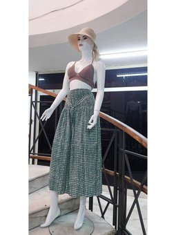 Yeşil Beli Lastikli Astarlı Uzun Etek