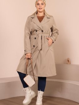 Büyük Beden Kemerli Uzun Trençkot