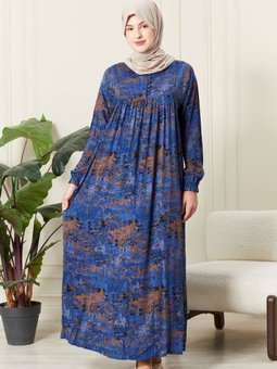 Büzgü Robadan Önü Düğmeli Viskon Kumaş Tessetür Giyim Anne Namaz Elbisesi