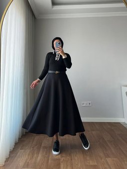 Puf Scuba Siyah Kloş Etek