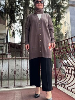 Önü Düğmeli Triko Hırka Kahve 5kknhrk3875