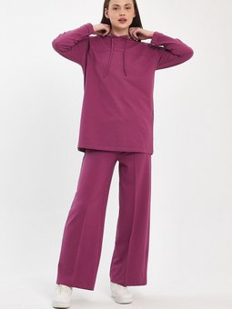 Kapüşonlu Tunikli Pantolonlu Takım Büyük Beden Mor