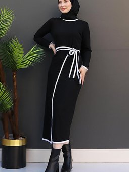 Bağlama Detay Triko Elbise Siyah