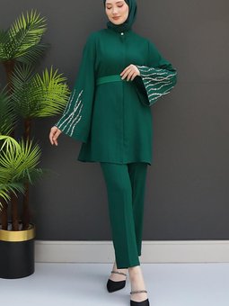 Kolları Taşlı Takım Zümrüt Yeşili