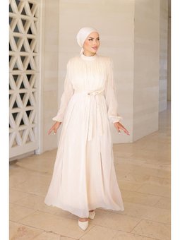 Mercan Işıltı Abiye Elbise Bej