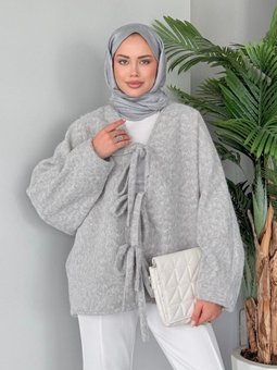 Bağlamalı Kırçıl Kaşe Ceket Gri