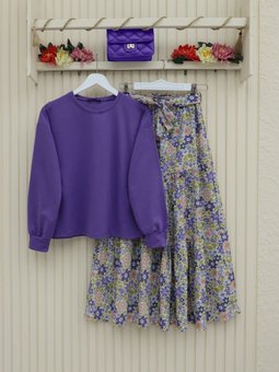 Çiçek Desenli Kemerli İkili Takım