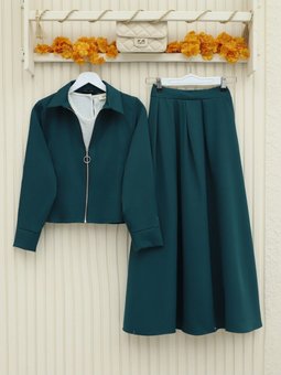 Fermuarlı Pliseli Etekli Takım