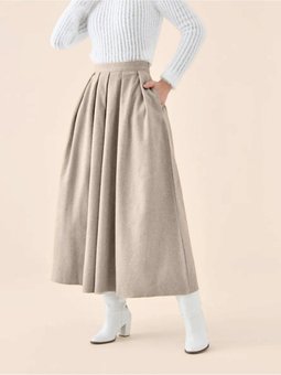 Pileli Fermuarlı Kaşe Etek