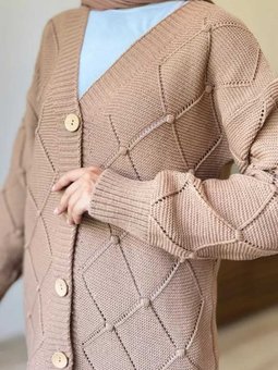 Kabartma Desenli Triko Hırka