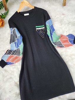 Kolları Desenli Triko Tunik