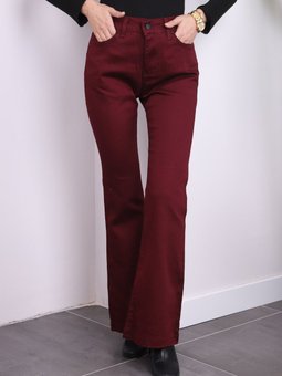 Bordo Cepli İspanyol Paça Keten Pantolon