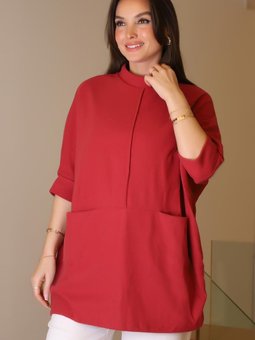 Şarap Yarım Kollu Cepli Tunik