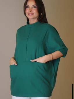 Zümrüt Yeşili Yarım Kollu Cepli Tunik