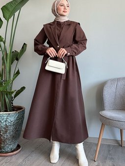 Bolerolu Kemerli Acı Kahve Trençkot