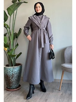 Bolerolu Kemerli Gri Trençkot