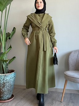 Bolerolu Kemerli Haki Trençkot
