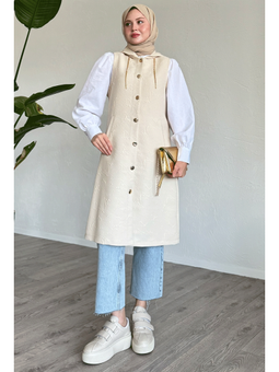 Jakar Kapitone Zincir Detaylı Bej Yelek