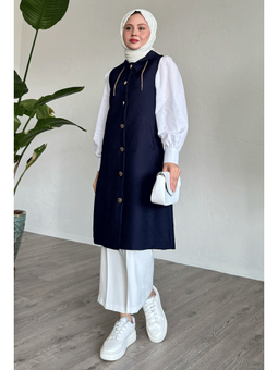 Jakar Kapitone Zincir Detaylı Lacivert Yelek