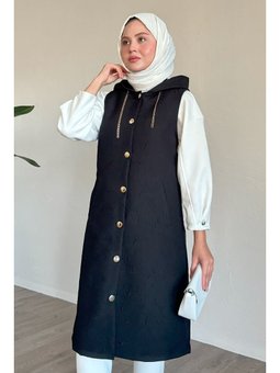 Jakar Kapitone Zincir Detaylı Siyah Yelek