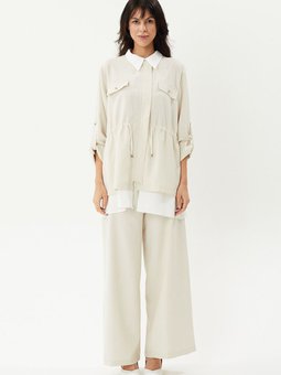 Gömlek Detaylı Keten Takım