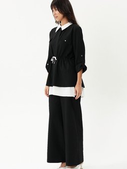 Gömlek Detaylı Keten Takım