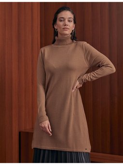 Basic Balıkçı Yaka Triko Tunik Bej Sz Trk40