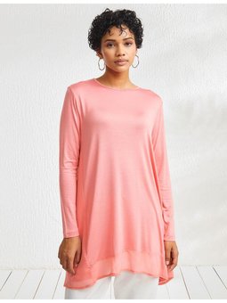 Basıc Şifon Detaylı Süprem Penye Tunik Pudra